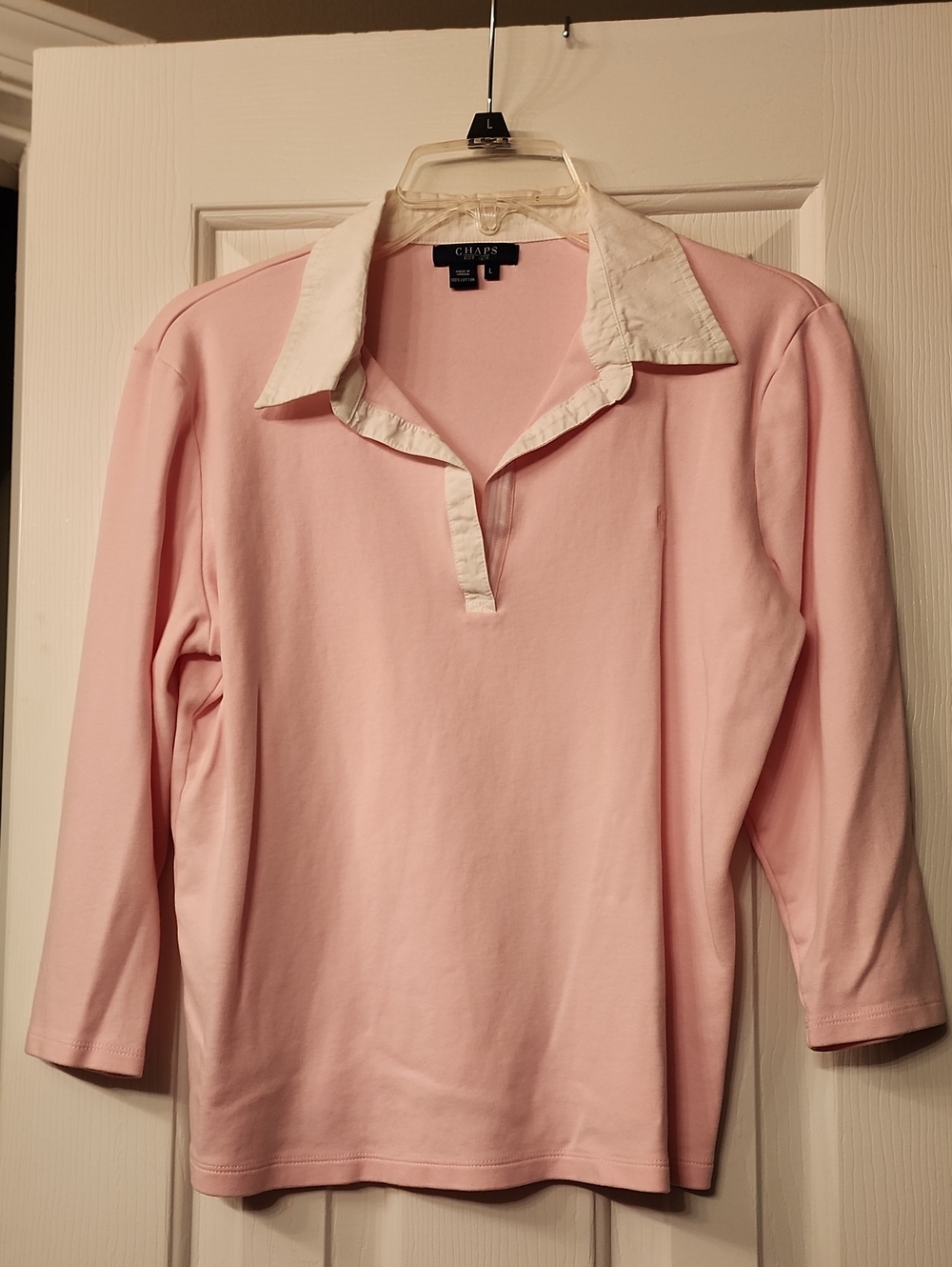 Chaps Pink Long Sleeve Polo with White Collar
